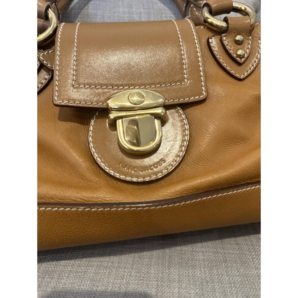 Y2K Marc Jacobs Doctors Satchel Camel Tan Leather Top Handle Gold Made Italy 90s - Picture 5 of 16